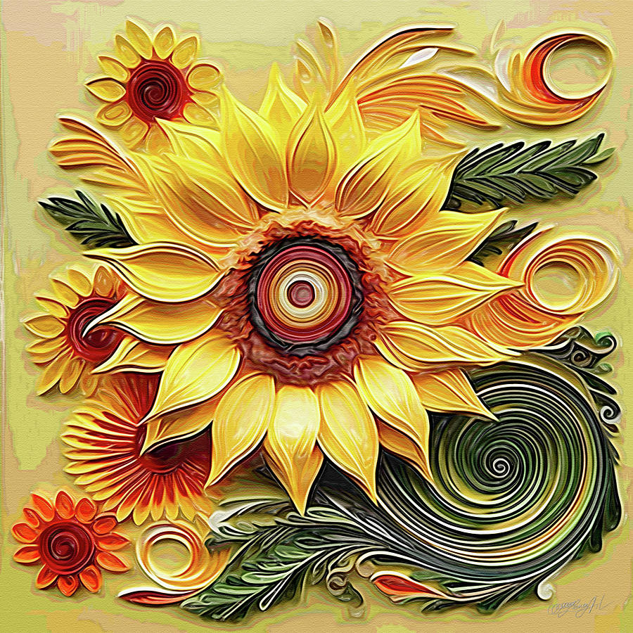  Sunflower from the Land of Summer Digital Art by Lena Owens - OLena Art Vibrant Palette Knife and Graphic Design
