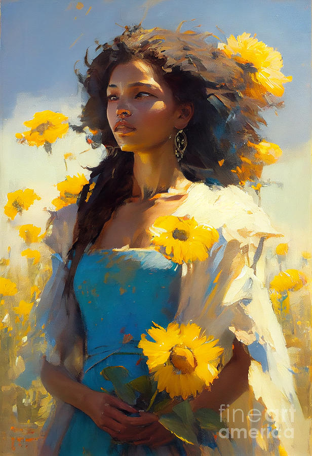 Sunflower Girl 6 Digital Art by Roger Bonner - Fine Art America