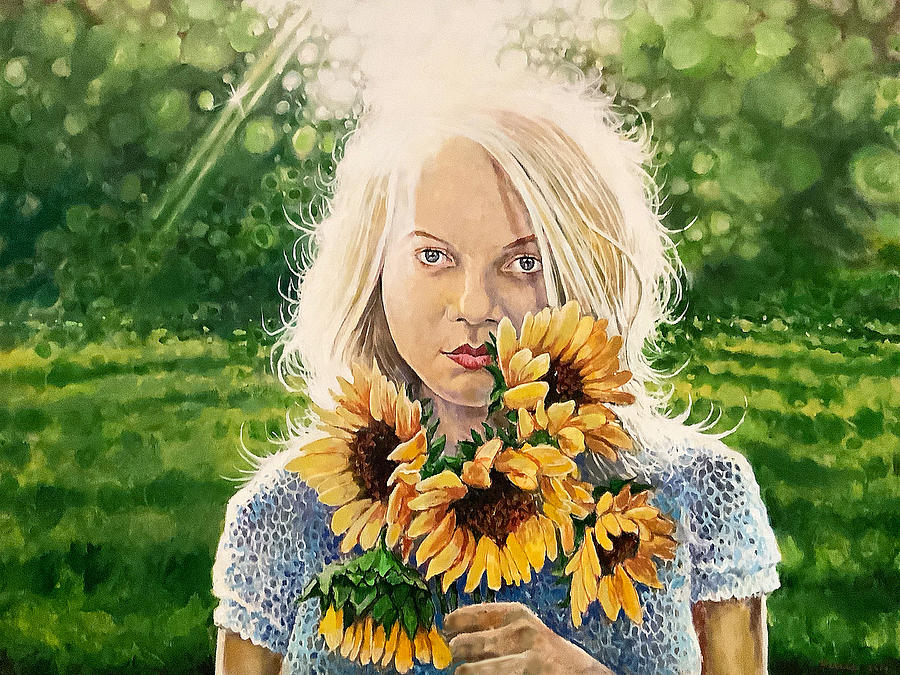 Sunflower Girl Painting by Frank Harris