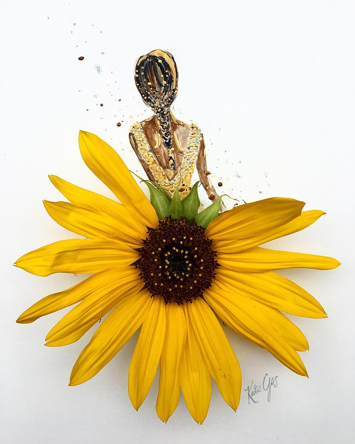 Sunflower Girl Mixed Media by Katie Geis