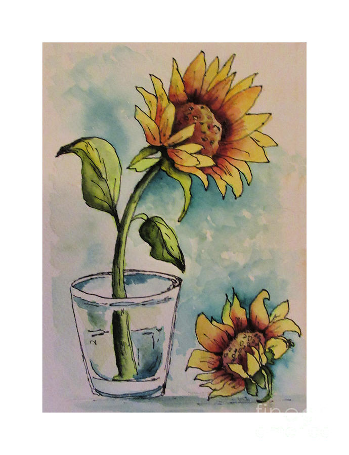 Sunflower Glass Doodle Painting by Janet Cruickshank