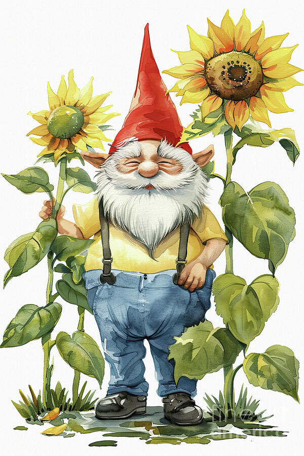 Sunflower Gnome Painting by Tina LeCour - Fine Art America