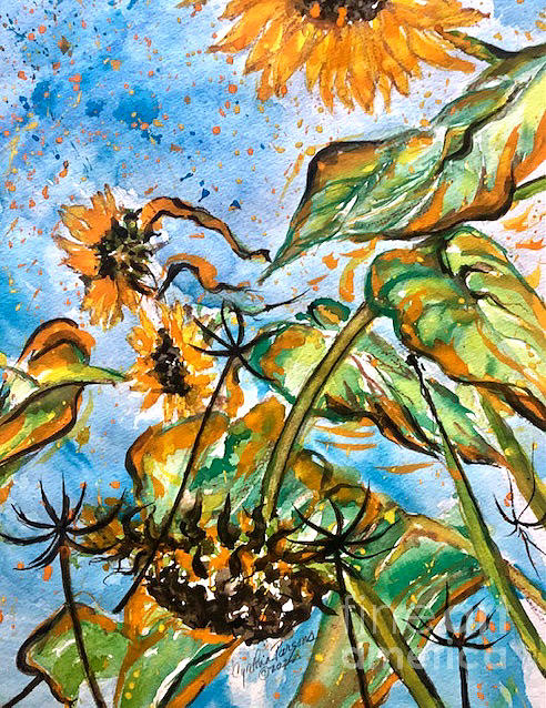 Sunflowers Blowing in the Wind Painting by Cynthia Parsons
