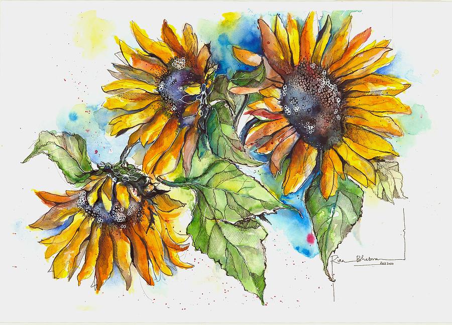 Sunflower Heads Painting by Rina Bhabra