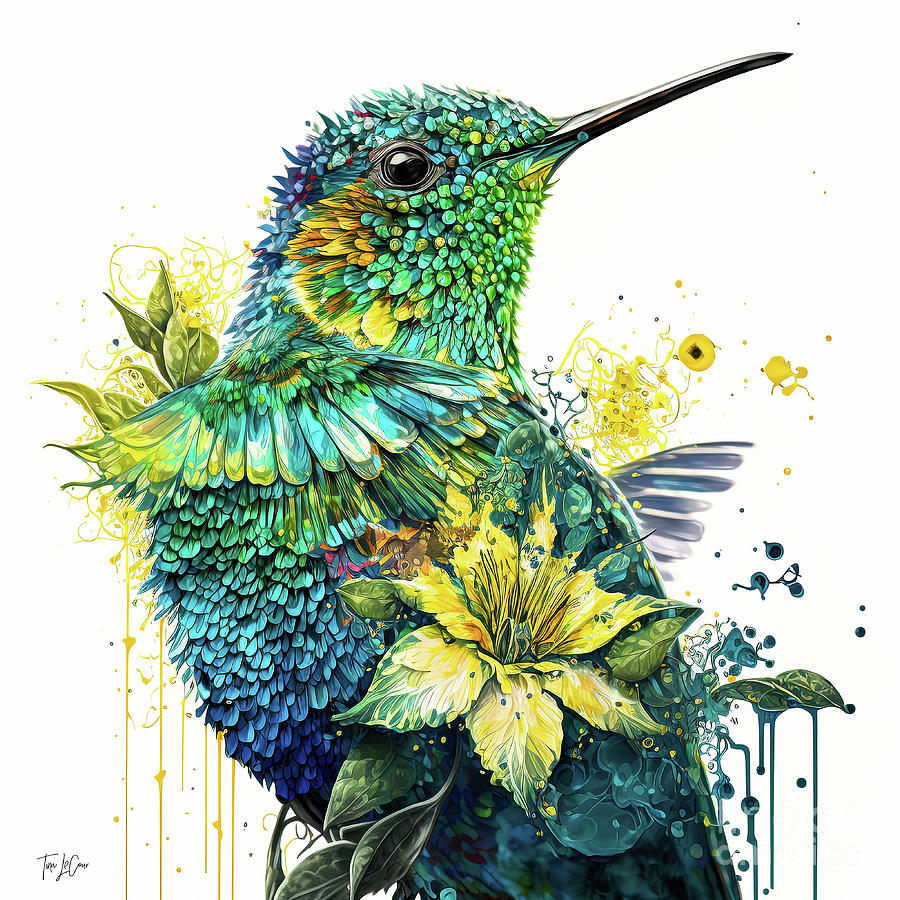 Sunflower Hummingbird Painting by Tina LeCour