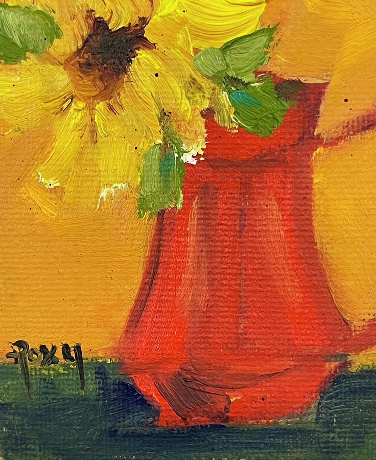 Sunflower in a Red Pitcher Painting by Roxy Rich