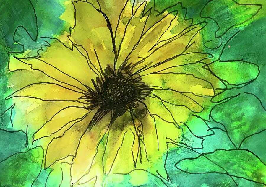 Sunflower in Alcohol Ink  Painting by Eileen Backman