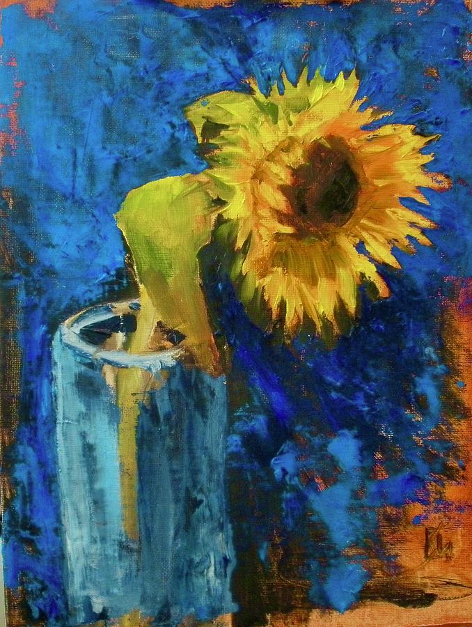 Sunflower in blue Painting by Lee Stockwell