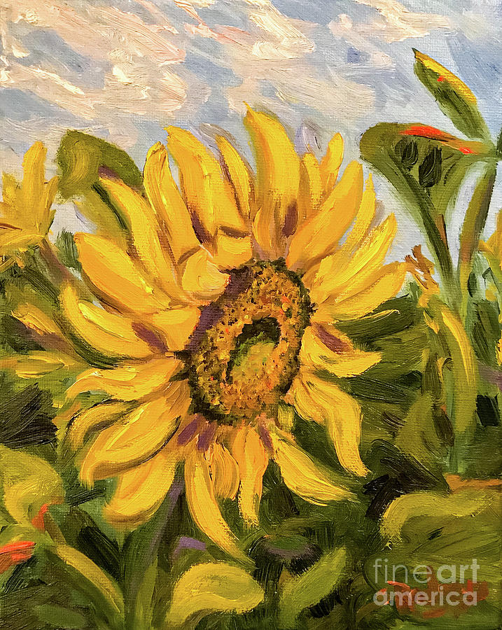 Sunflower in Field Painting by Sherrell Rodgers