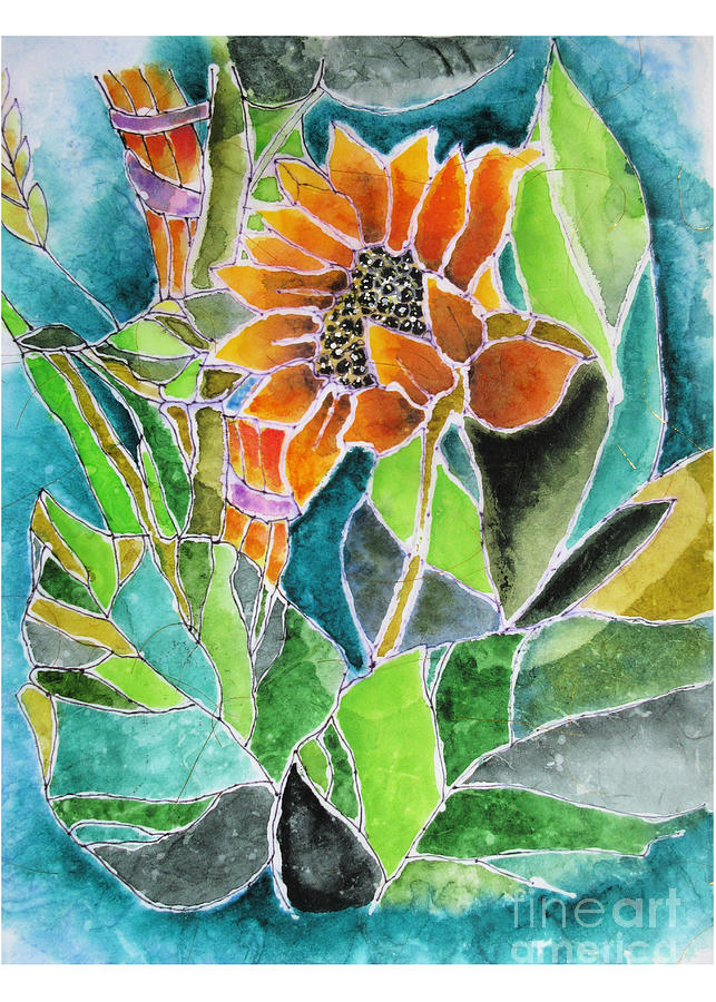 ORIGINAL Sunflower in Turquoise Painting by Janet Cruickshank