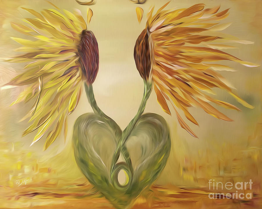 Sunflower Painting - Sunflower Love Angels by Tracy Delfar