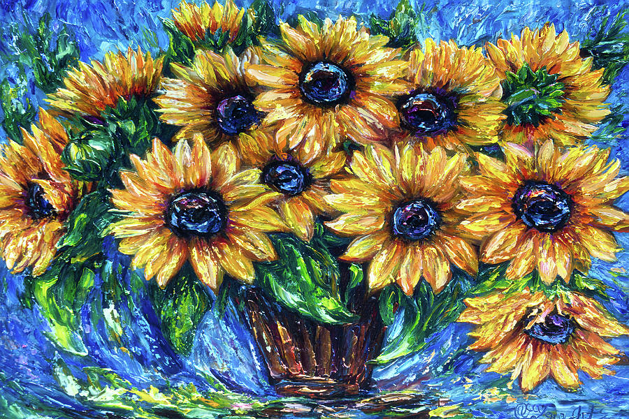 Sunflower Love Palette Knife Original Artwork  Painting by Lena Owens - OLena Art Vibrant Palette Knife and Graphic Design