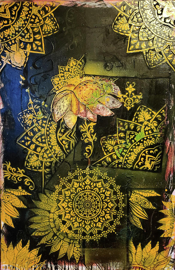 Sunflower Mandala Painting by Karen Lillard