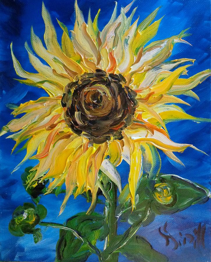 Sunflower on a dark blue background Painting by Kirill Sukhanov - Pixels