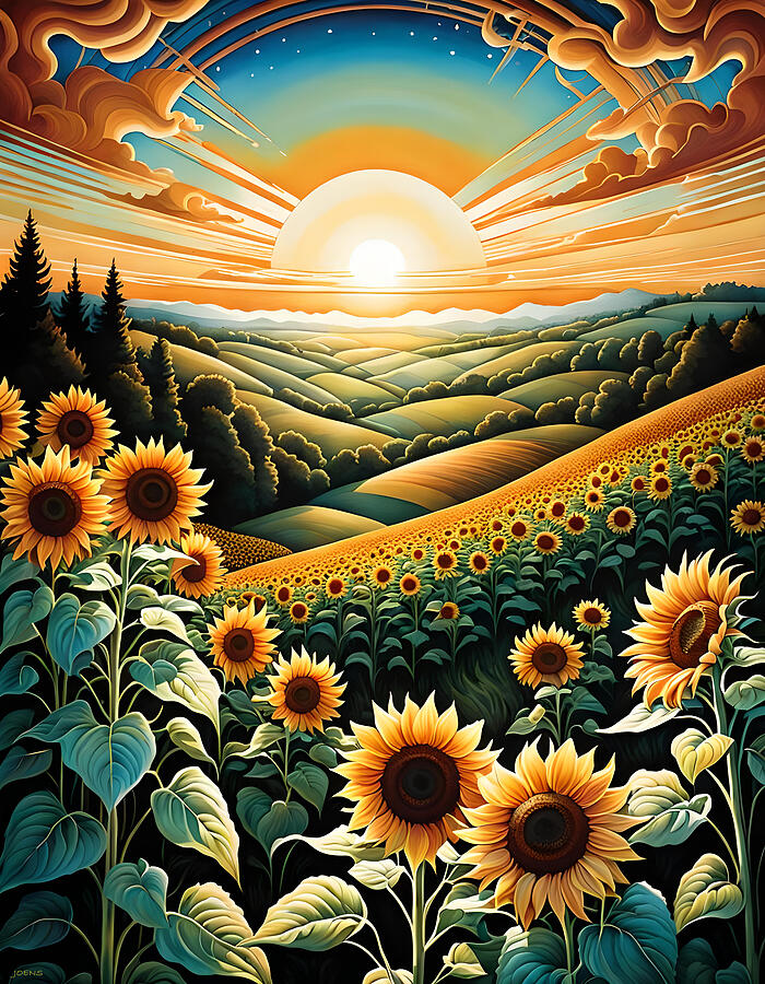 Geometric Pattern Digital Art - Sunflower Paradise by Greg Joens