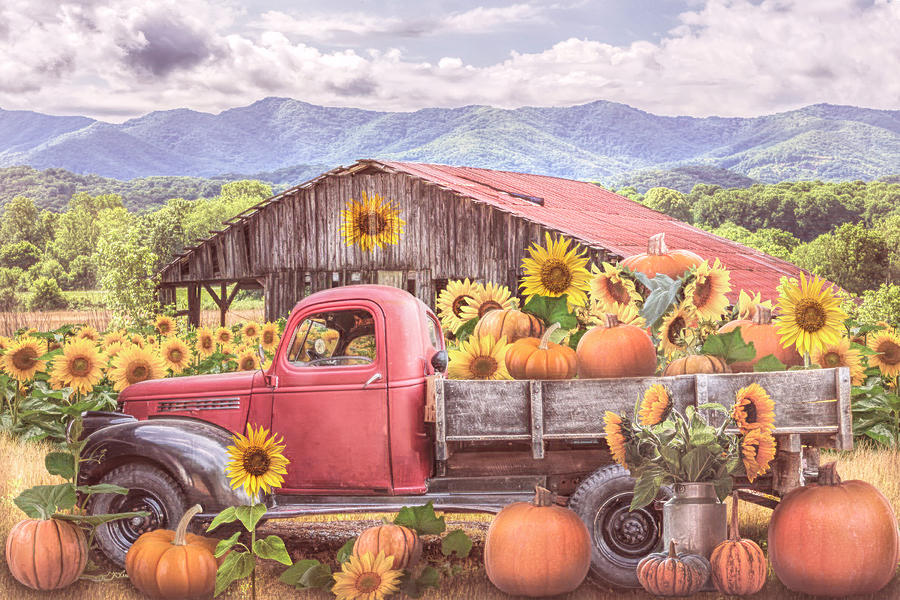 Sunflower Pumpkin Farm Truck in Country Colors Photograph by Debra and Dave Vanderlaan