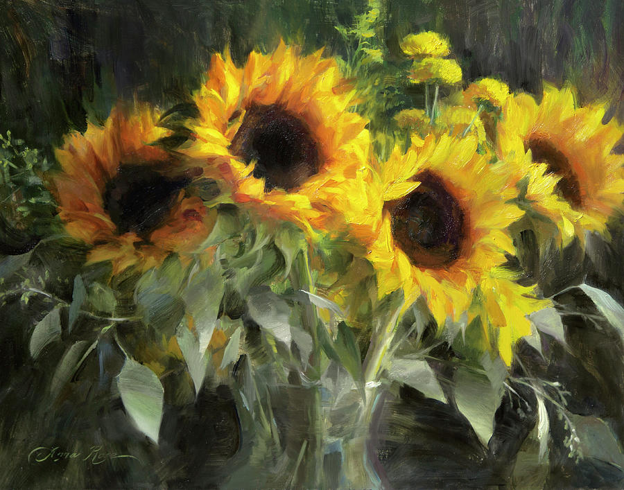 Still Life Painting - Sunflower Quartet by Anna Rose Bain