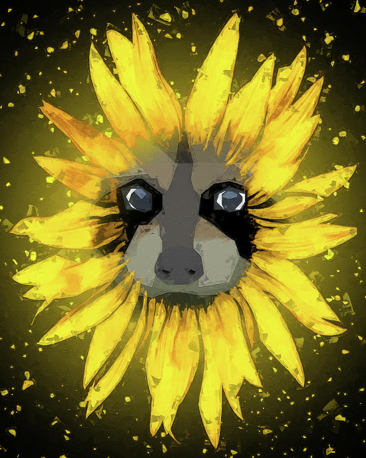 Sunflower Raccoon Mixed Media by Dan Sproul