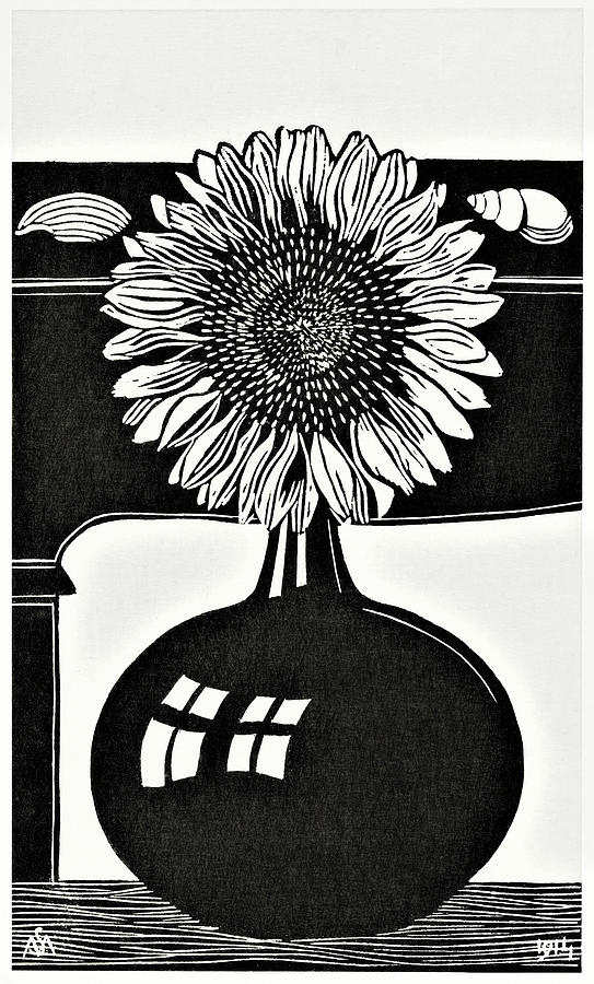 Sunflower - Black and White Painting by Samuel Jessurun de Mesquita