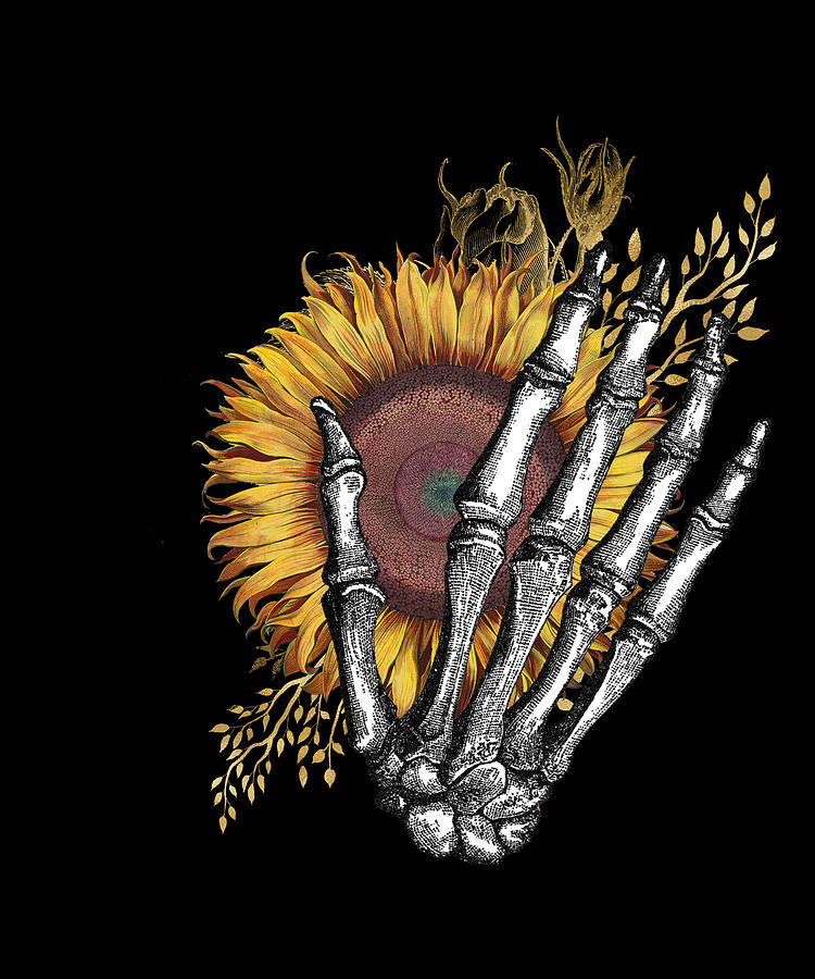 Sunflower skeleton hand art of the death Pastel by Licensed Art