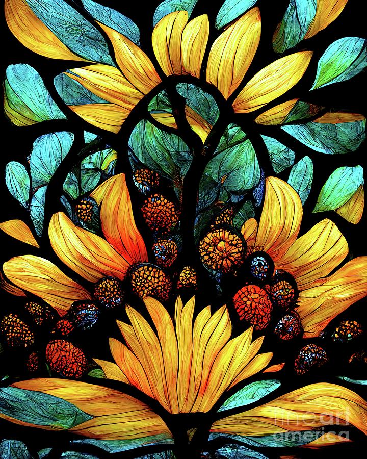 Sunflower Stained Glass Digital Art by Cindy Singleton