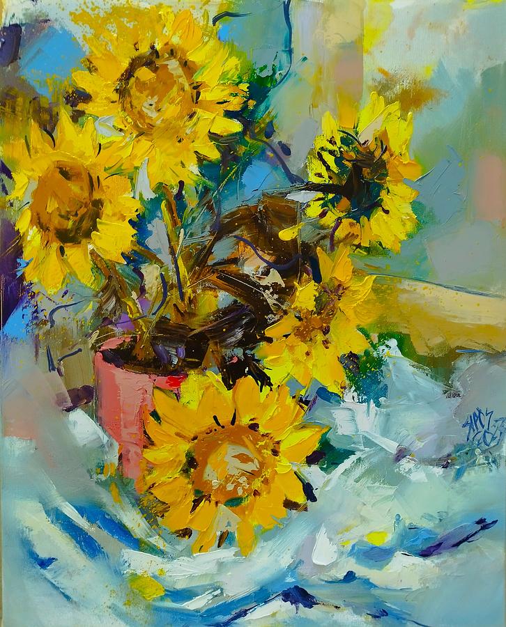 Sunflower still life Painting by Lorand Sipos