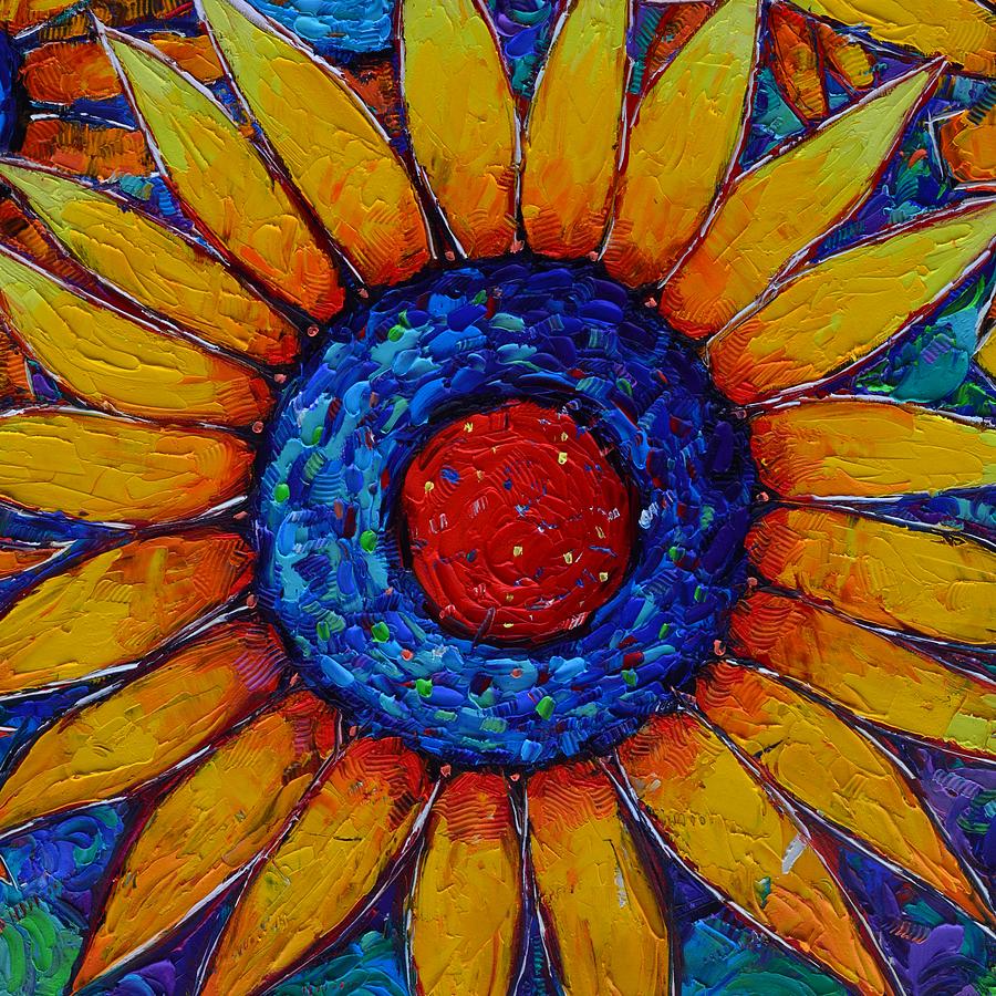 SUNFLOWER summer golden sunrise textural impasto palette knife oil painting Ana Maria Edulescu Painting by Ana Maria Edulescu