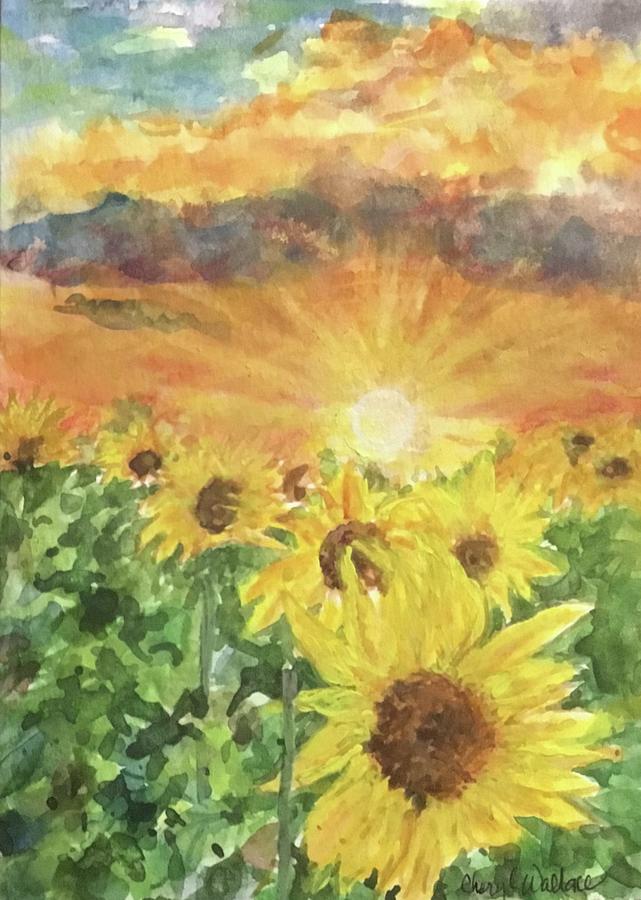 Sunflower Sunrise Painting by Cheryl Wallace
