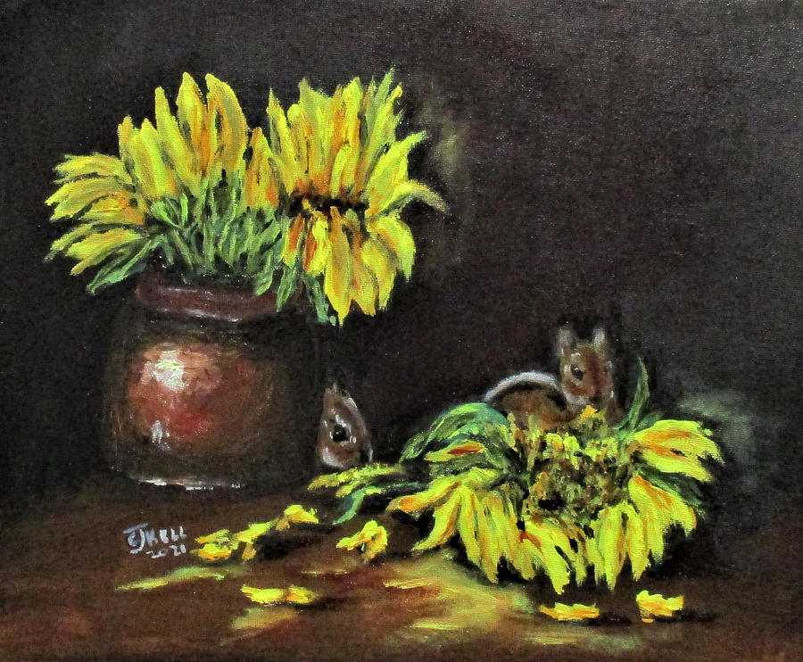 Flower Painting - Sunflower Thieves by Clyde J Kell