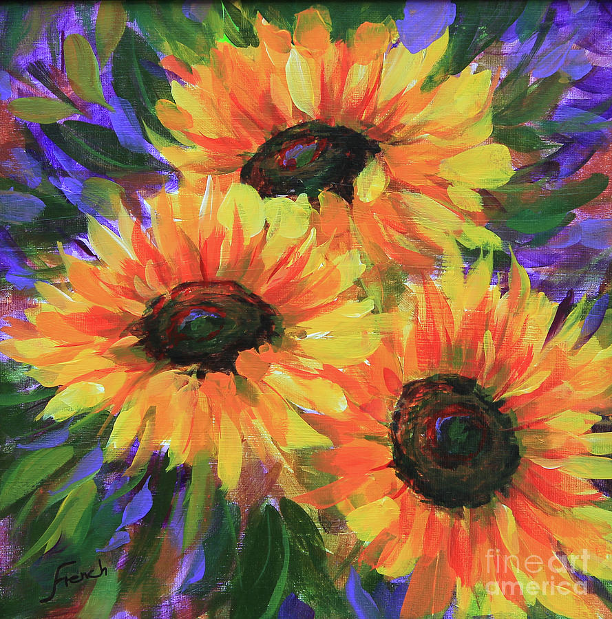 Sunflower Trio Painting by Jeanette French
