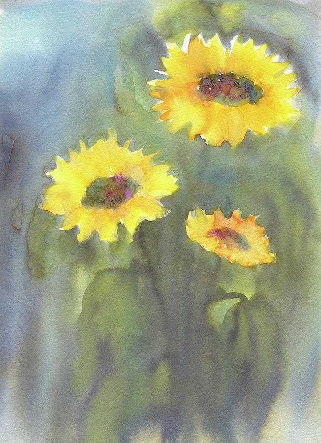 Sunflower trio Painting by Karen Kaspar