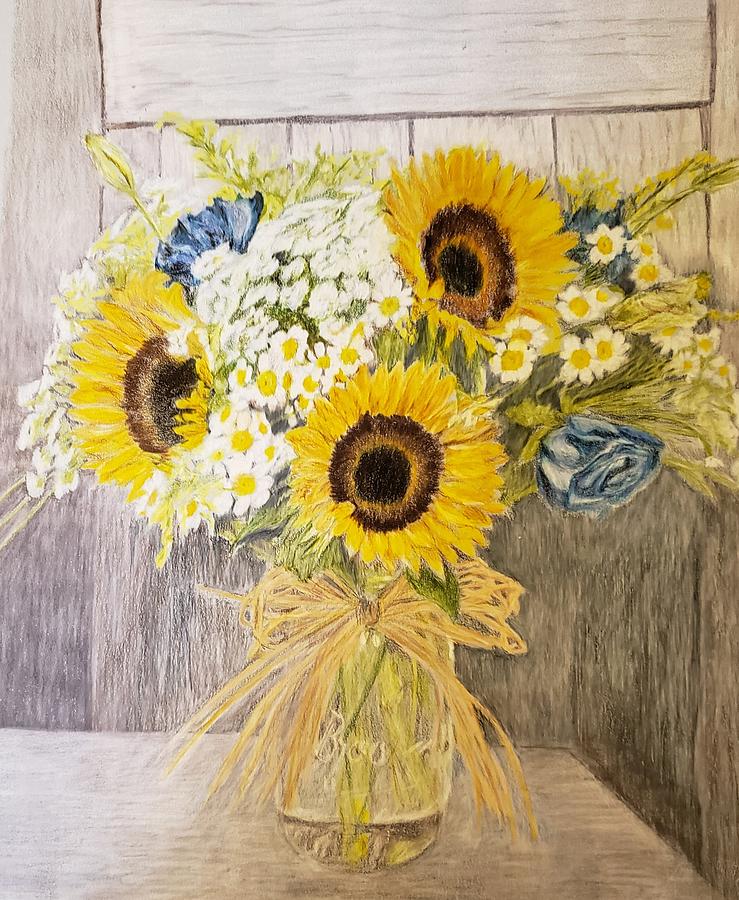 Sunflower Vase Drawing by Christine Wilson-Huether - Fine Art America