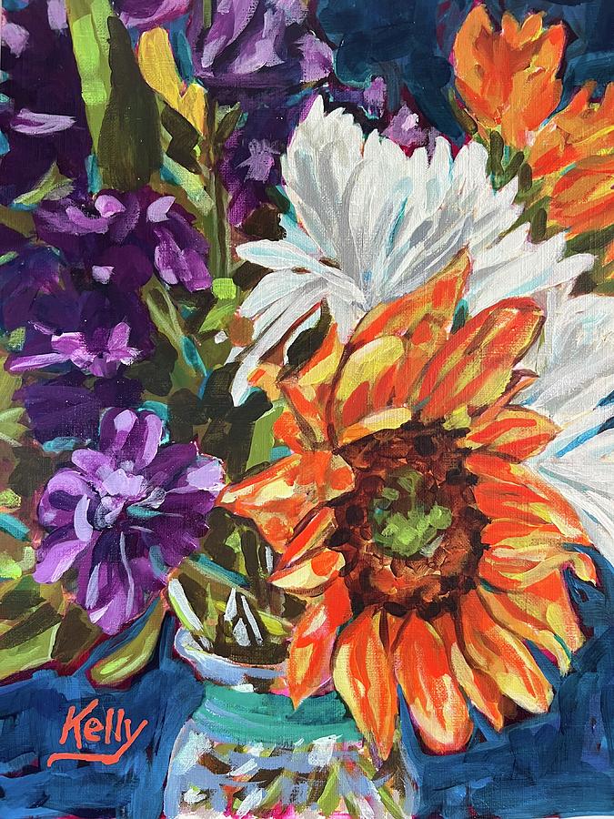 Sunflower Vase Painting by Kelly Smith