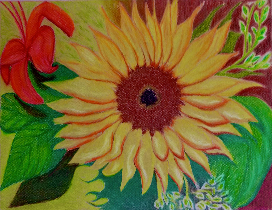 Sunflower with Leaves Painting by Monica Habib