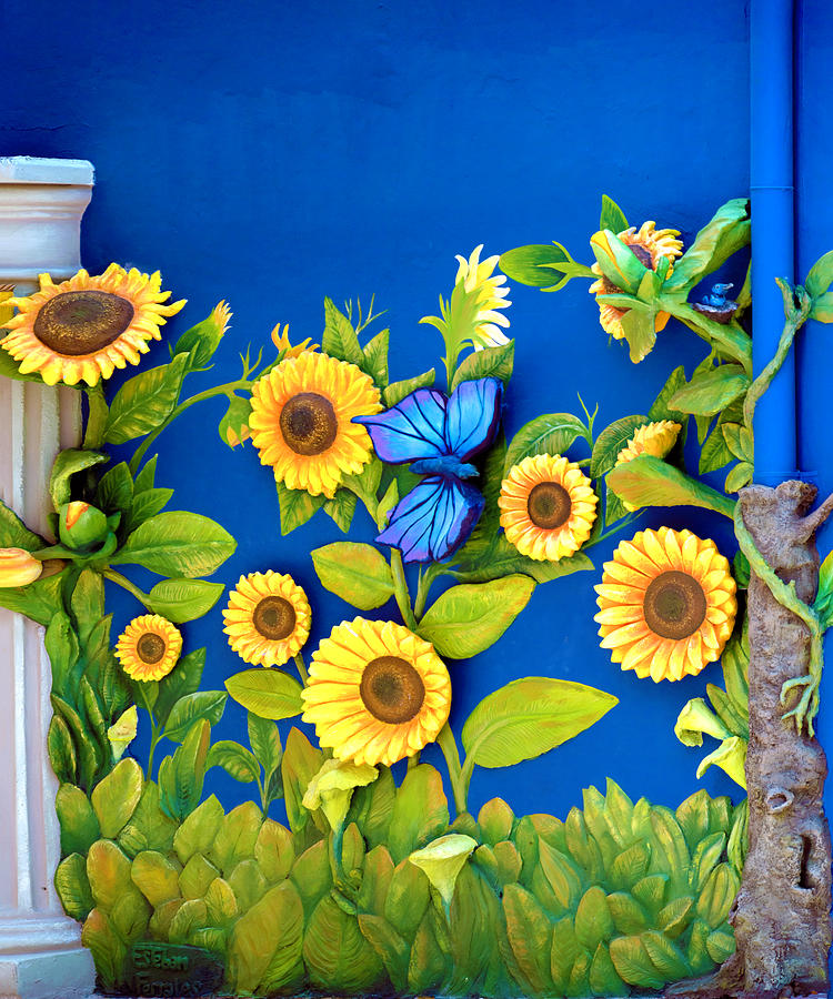 Sunflowers 3D mural - Willemstad, Curacao Mixed Media by Pheasant Run Gallery