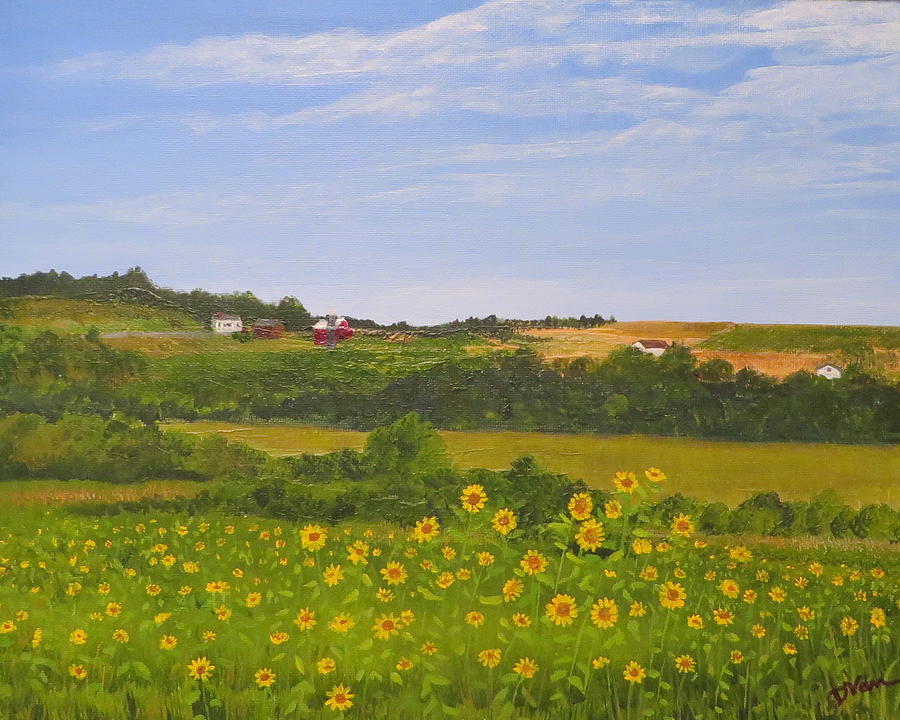 Sunflowers Along Fisher Hill Road Painting by Denise Van Deroef