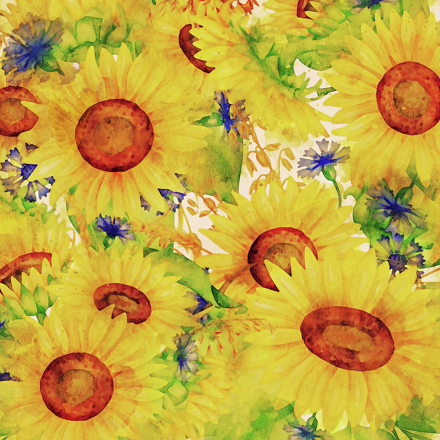 Sunflowers and Cornflowers Digital Art by Peggy Collins