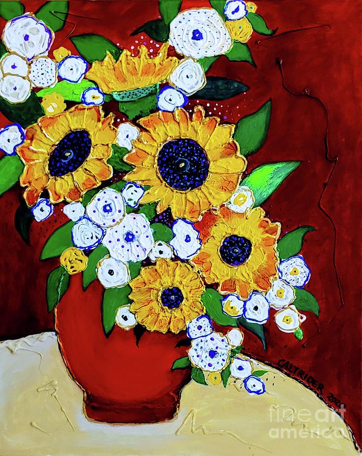 Sunflowers and Flowers Painting by Alison Caltrider