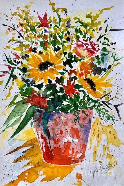 Sunflowers and Goldenrod Painting by Cynthia Parsons