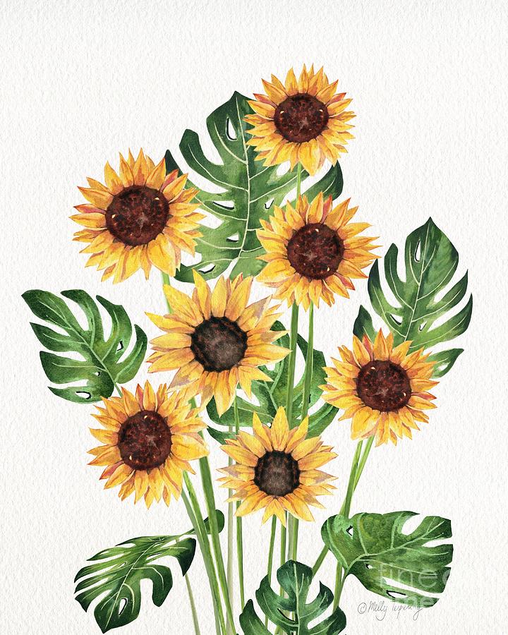 Sunflowers and Monstera Painting by Melly Terpening