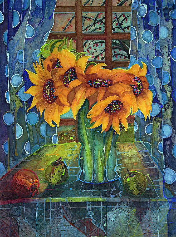 Sunflowers and Polkadots Painting by Anne Hanley