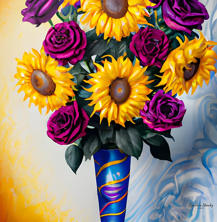 Sunflowers and Roses Digital Art by Cindys Creative Corner