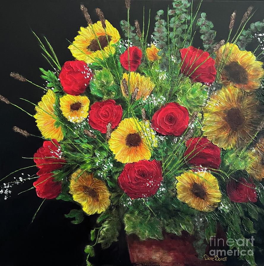Rose Painting - Sunflowers and Roses by Diane Donati