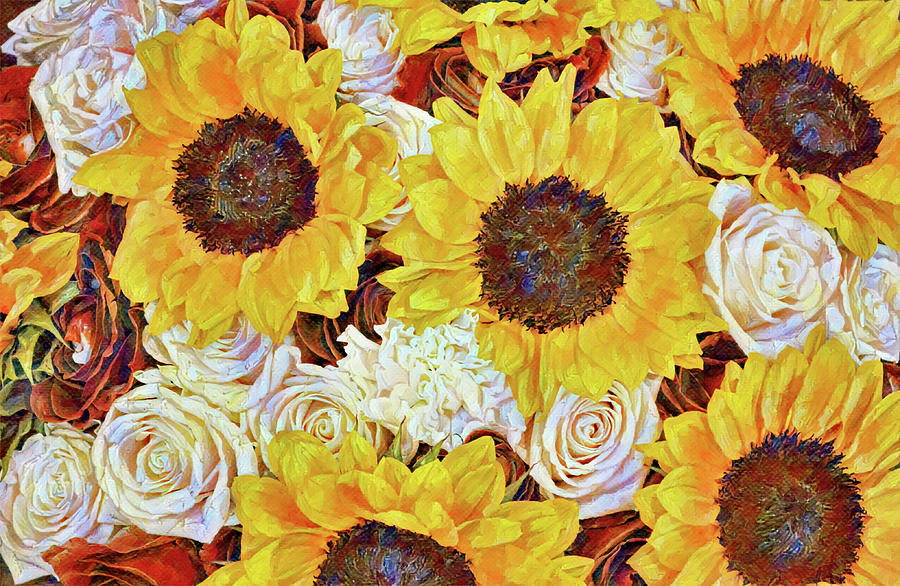 Sunflowers and Roses for Fall Digital Art by Gaby Ethington