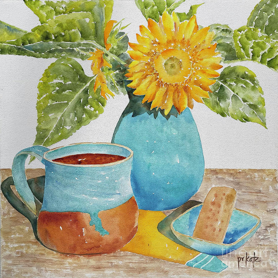 Sunflowers And Shortbread Painting by Pat Katz