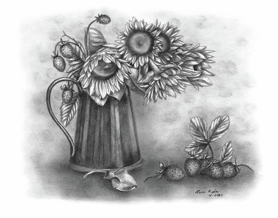 Sunflowers and Strawberries Drawing by Lena Auxier