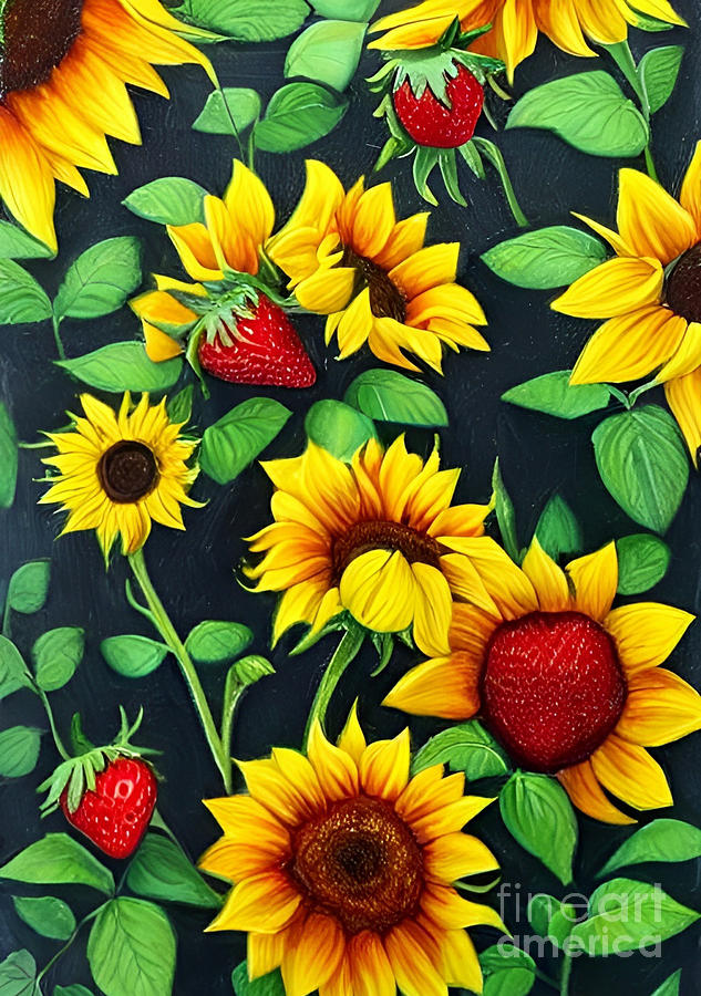 Sunflowers and strawberries Digital Art by Mark Bradley