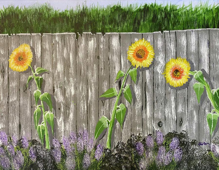 Sunflowers and Violets Painting by David Bartsch