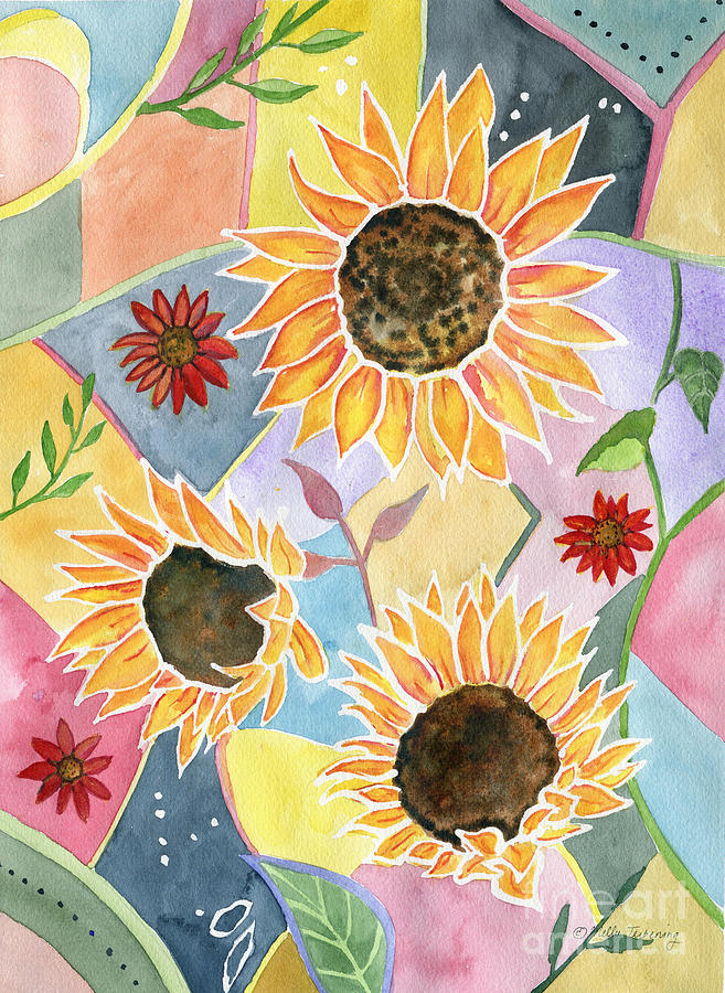 Sunflowers Art Deco  Painting by Melly Terpening