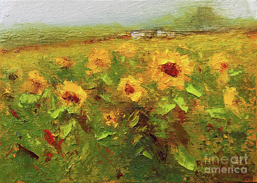 Farm Painting - Sunflowers at Hellericks Farm by Paint Box Studio